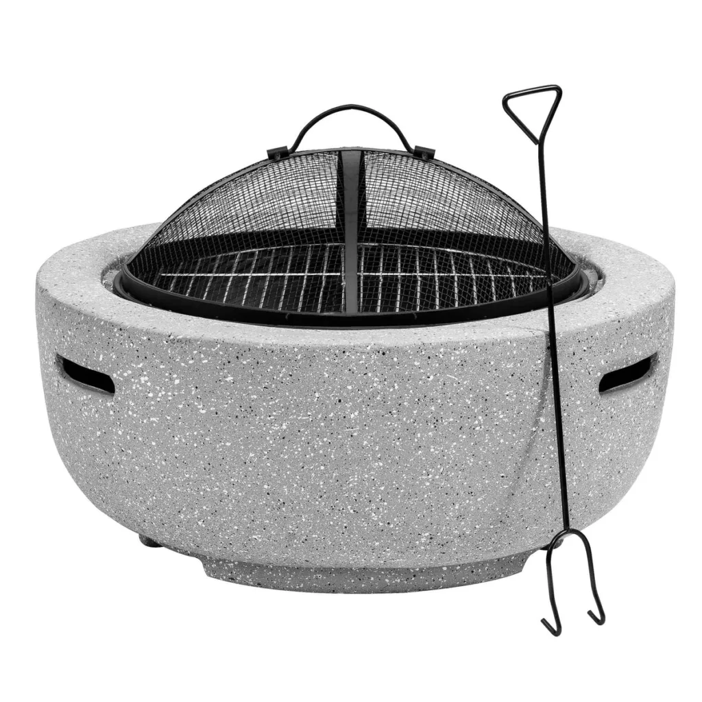 MGO fire pit with cooking grill, patio fire pit with cooking grill, outdoor 2-in-1 patio brazier.